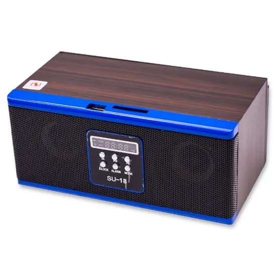 Radio Portatil SU-18 com Controle / MP3 / USB / SD / FM / 3.5MM / Recarregavel- Marrom/ Azul
