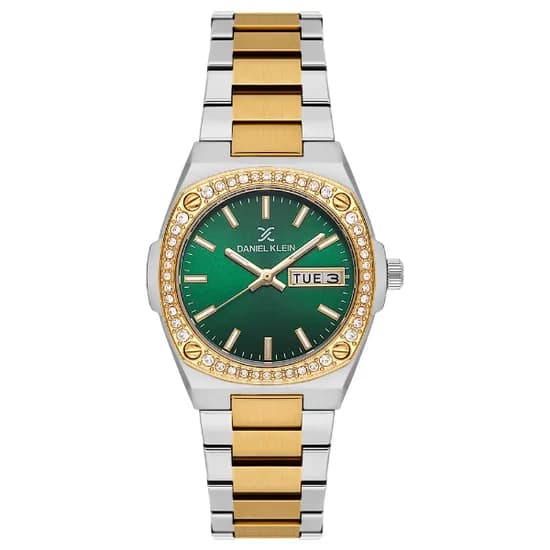 Relogio Analogico Feminino Daniel Klein DK.1.14122-4 Premium Lady / Pulseira de Aço Inoxidável - Prata/Gold/Verde