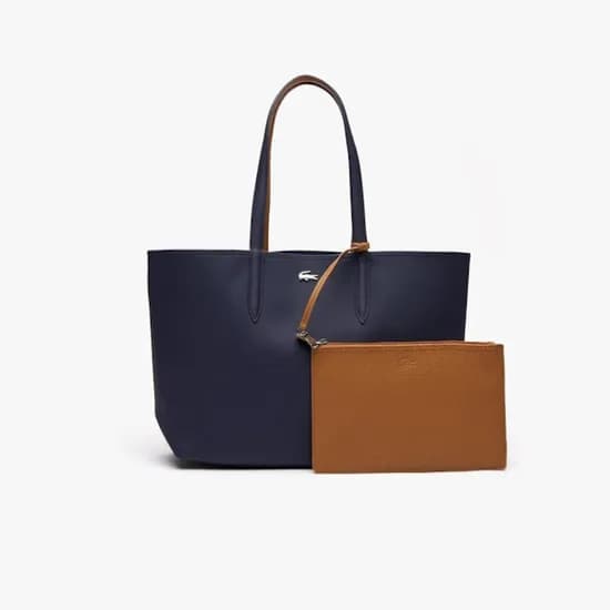 Bolso de Hombro Femenino Lacoste Tote Anna Reversible Marino/ Caramelo
