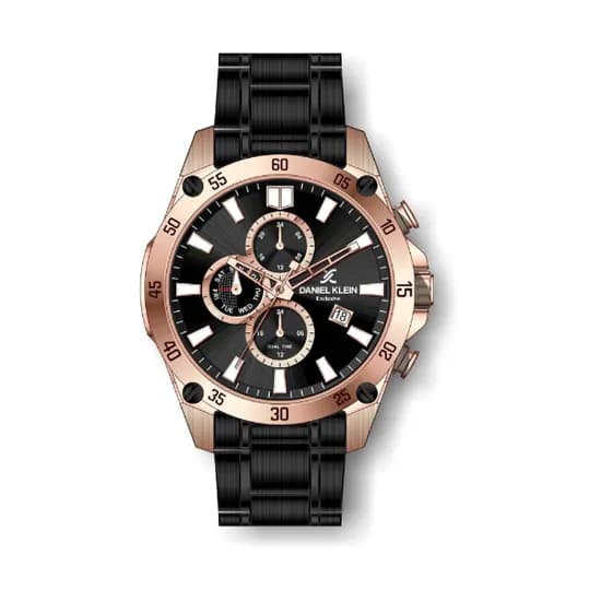 Relógio Analógico Masculino Daniel Klein Exclusive DK.1.12302-3 - Preto e Rosa Ouro