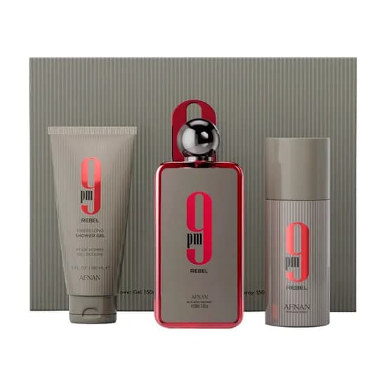Kit Afnan 9PM Rebel - Perfume + Body Spray + Gel de Banho Corporal - Masculino - 100ML + 150ML + 150ML