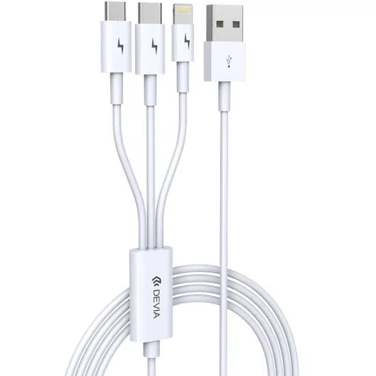 Cabo Devia EC141 3 Em 1 USB-A To Lightning/USB-C/M-USB 1.2 Metros - White