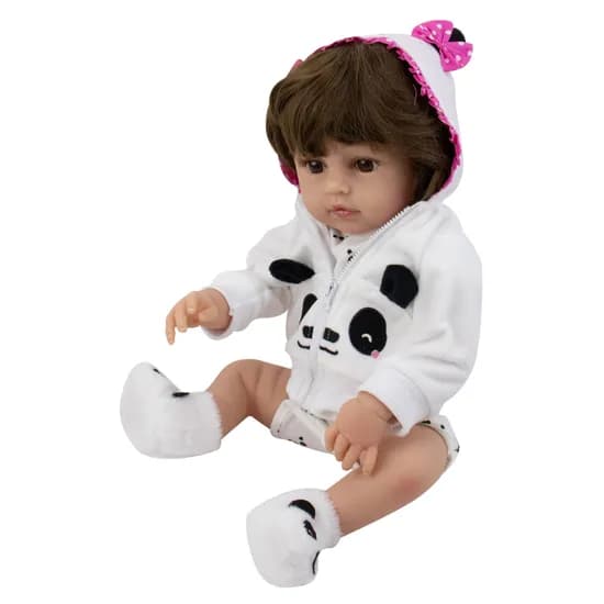 Boneca Baby Reborn V-001- 48CM - Silicone - Roupa Panda