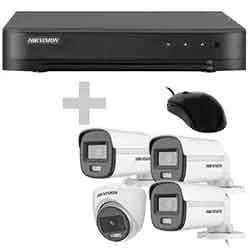 CCTV de Vigilância DVR Hikvision KIT-7204HGHI-4CAM/ CV Turbo HD 1+3CAM / HDMI / VGA / USB / Lan / Rca - Preto + Mouse