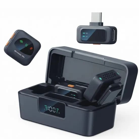 Microfone Sem Fio Via Satélite A-MK205 Tipo C + Lightning - Preto