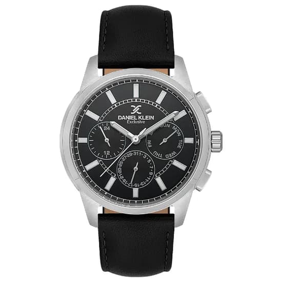 Relogio Analógico Masculino Daniel Klein DK.1.14209-2 Exclusive Gent / Pulseira de Couro - Preto/Prata
