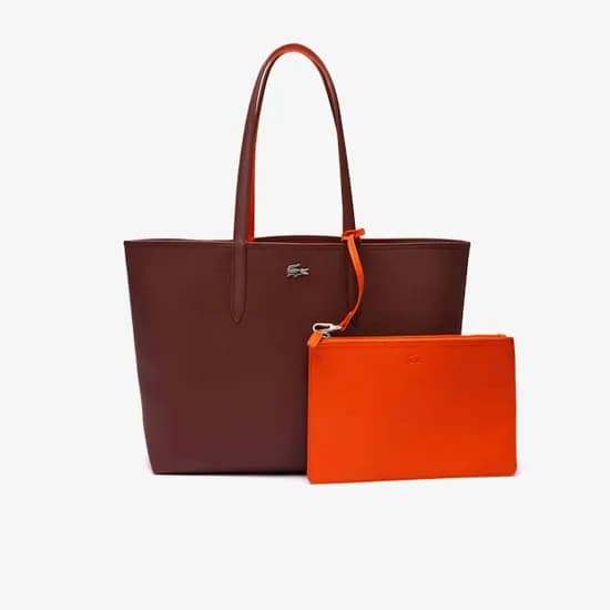 Bolso de Hombro Femenino Lacoste Tote Anna Reversible Marrón/Naranja