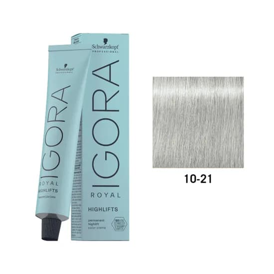Crema de ColoracióN Schwarzkopf Igora Royal Highlifts 10-21 Rubio Platino Humo Ceniza 60GR