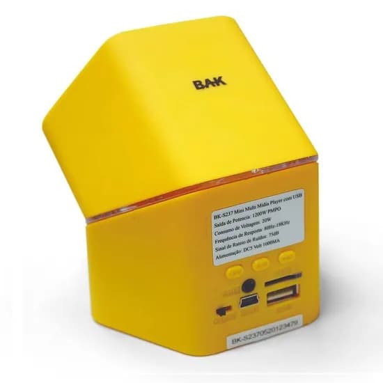 Caixa de Som BAK BK-S237 Amarela com LED e USB