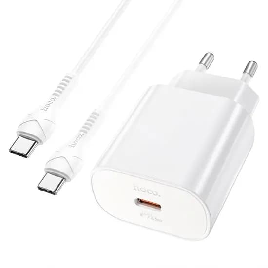Carregador Hoco N22 25W USB-C Fonte c/Cabo USB-C A USB-C 1M - White