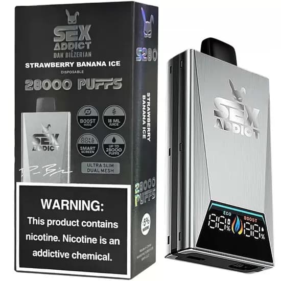 Vaper Descartável Sex Addict BY Dan Bilzerian S280 Silver 5% Nicotina 28000 Puffs - Strawberry Banana Ice