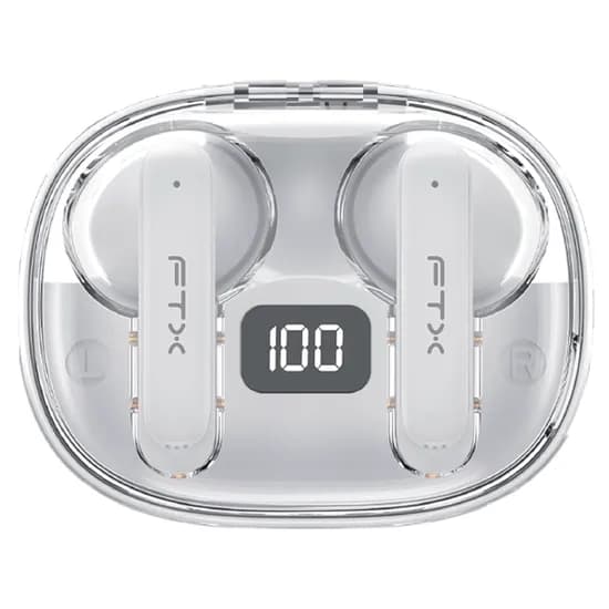 Fone de Ouvido Sem Fio FTX E80-WH com Bluetooth 6.0 / Microfone / Touch / IPX6 - Branco