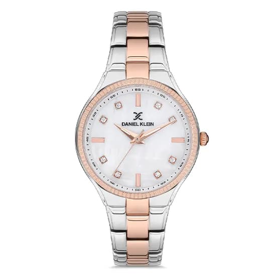 Relógio Analógico Feminino Daniel Klein DK.1.12714-2 Premium Ladies / Pulseira de Aço Inoxidável - Prata/Rose Gold