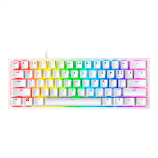 Teclado Gamer Mecânico Razer Huntsman Mini, RGB 60% USB-C, Switch Razer Clicky Roxo, Inglês, Branco Mercury