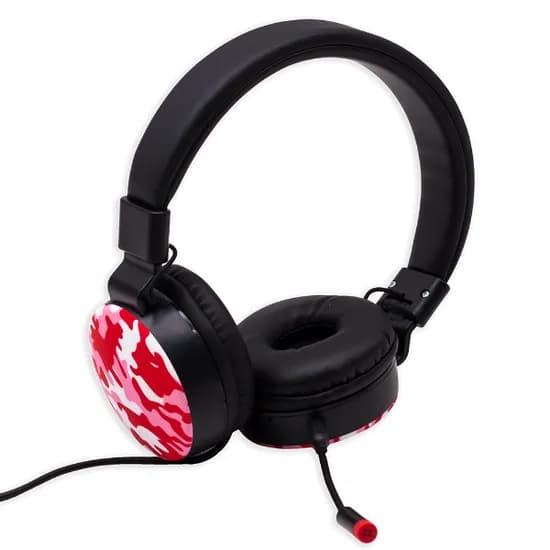 Fone de Ouvido Game com Fio Headphone GM-014 com Microfone 3.5MM / Cabo de 1.2 Metros - Camuflado Vermelho/Rosa
