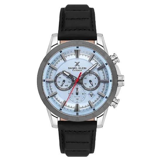 Relogio Analógico Masculino Daniel Klein DK.1.14006-3 Exclusive Gent / Pulseira de Couro - Preto/Prata/Azul