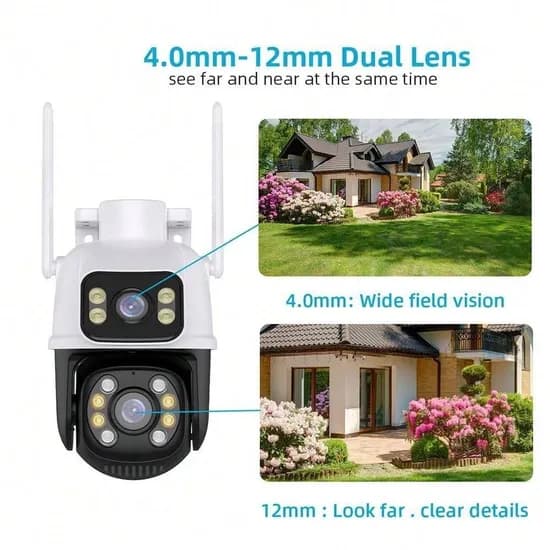 Câmera Segurança IP Externa Wifi A28 App Icsee Prova Dagua IP66 Dome Lente Dupla Lentes 2 Em 1 Vigil
