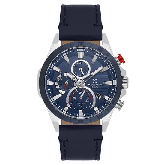 Relogio Analógico Masculino Daniel Klein DK.1.13993-2 Exclusive Gent / Pulseira de Couro - Azul/Prata