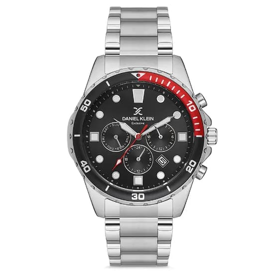 Relogio Analógico Masculino Daniel Klein DK.1.12680-2 Exclusive Gents / Pulseira de Aço Inoxidável - Prata/Preto/Vermello