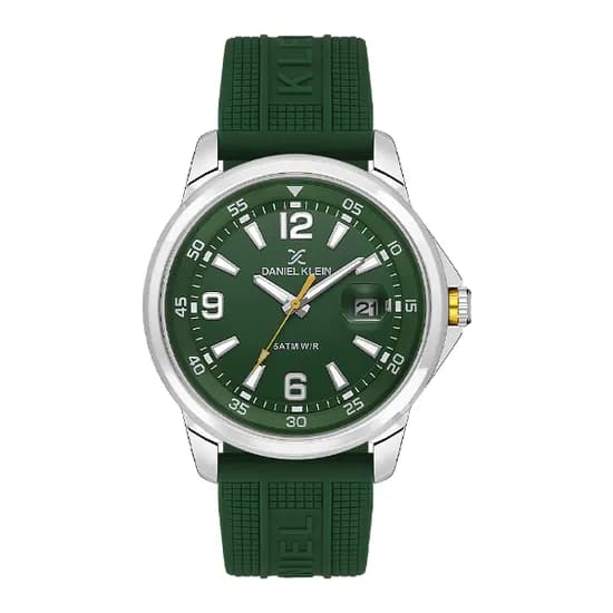 Relogio Analógico Masculino Daniel Klein DK.1.13910-2 Premium Gents / Pulseira de Silicone - Verde/Prata