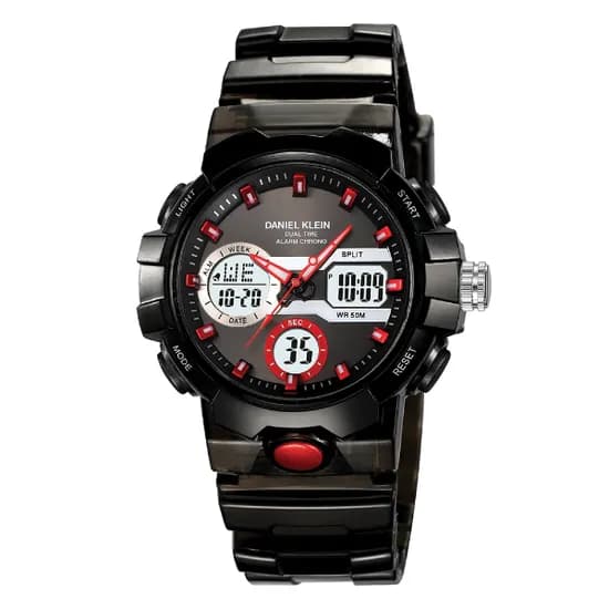 Relogio Digital Masculino Daniel Klein DK.2386-5 Summer 25 / Pulseira de Silicone - Preto Translúcido/Vermelho