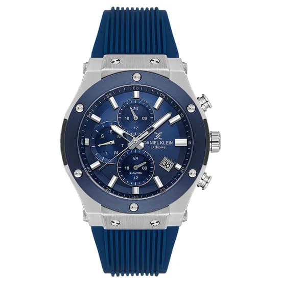Relogio Analógico Masculino Daniel Klein DK.1.14228-2 Exclusive Gent / Pulseira de Silicone - Azul/Prata