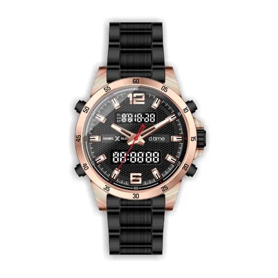 Relógio Digital Masculino Daniel Klein D:Time DK.1.12408-5 - Rosa Ouro e Preto