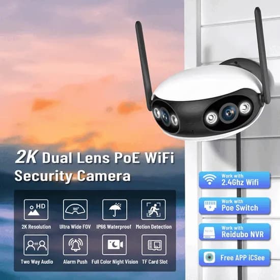 Câmera IP Wifi 4MP Dual Lens 180 ° Visão Ampla Panorama
