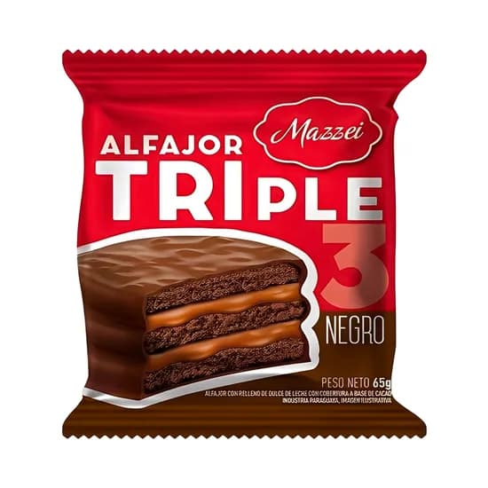 Alfajor Mazzei Triple Con Chocolate Negro - 65G