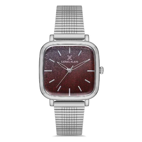 Relogio Analogico Feminino Daniel Klein DK.1.12761-7 Premium Ladies / Pulseira de Malha - Prata/Vinho