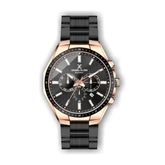 Relógio Analógico Masculino Daniel Klein Exclusive DK.1.12340-4 - Preto e Rosa Ouro