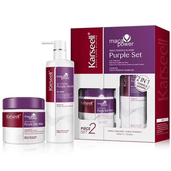 Kit Shampoo Karseell Maca Power Essence Blonde Purple Set 500 ML + Máscara Capilar 500 ML