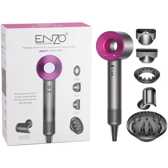 Secador de Cabelo Enzo Supermotor DY-888 1600W 220V - Silver/Pink