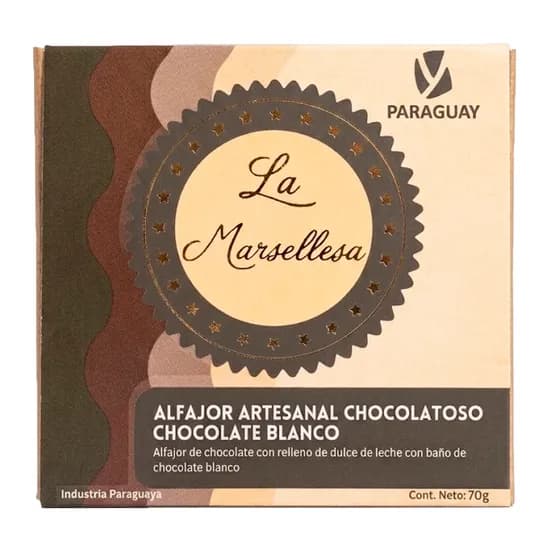 Alfajor Artesanal PY La Marsellesa Chocolatoso Recheio Doce de Leite Cobertura Chocolate Branco 70G