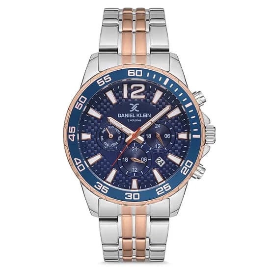 Relogio Analógico Masculino Daniel Klein DK.1.12675-4 Exclusive Gents / Pulseira de Aço Inoxidável - Prata/Azul/Dourado
