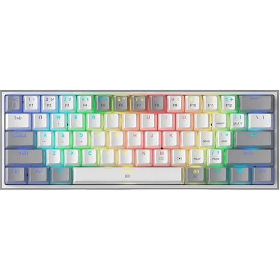 Teclado Gamer Redragon K617-R Fizz Rainbow 60% Switch Blue USB - Branco/Cinza