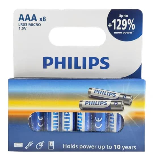 Pilha Alkalina AAA Philips LR03E8B/17 (8 Unidades)