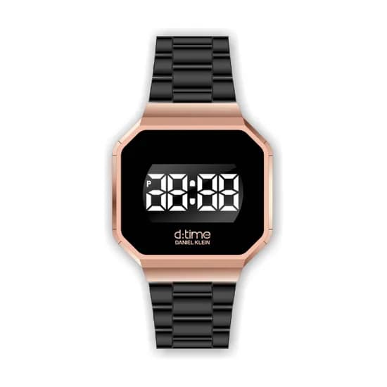 Relógio Digital Unissex Daniel Klein D:Time DK.1.12409-5 - Preto e Rosa Ouro